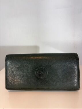 Beccaccino Firenze Vintage Dark Green Leather Wallet Italy Gold Frame